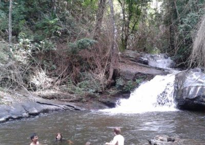 Swimming at a waterfall