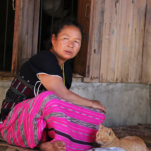 A tribal woman with a cat